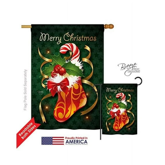 Breeze Decor 14086 Christmas Xmas Stocking 2-Sided Vertical Impression House Flag - 28 x 40 in.