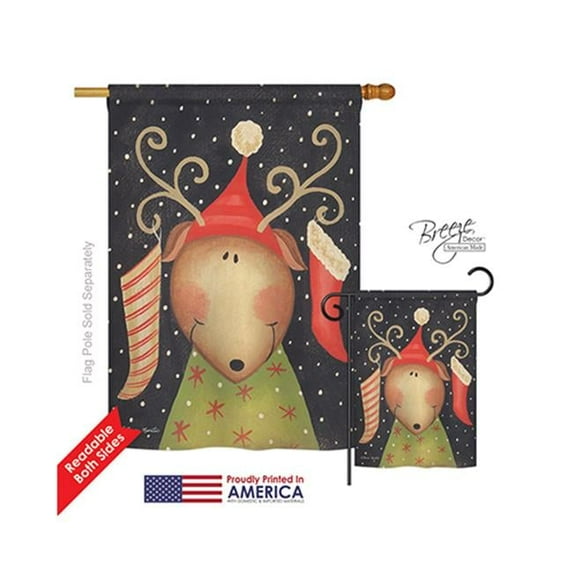 Breeze Decor 14093 Christmas Reindeer 2-Sided Vertical Impression House Flag - 28 x 40 in.