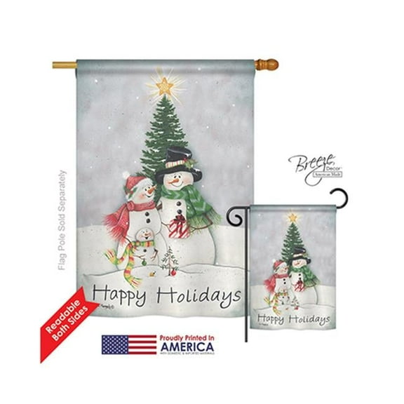 Breeze Decor 14094 Christmas Snowman Family 2-Sided Vertical Impression House Flag - 28 x 40 in.