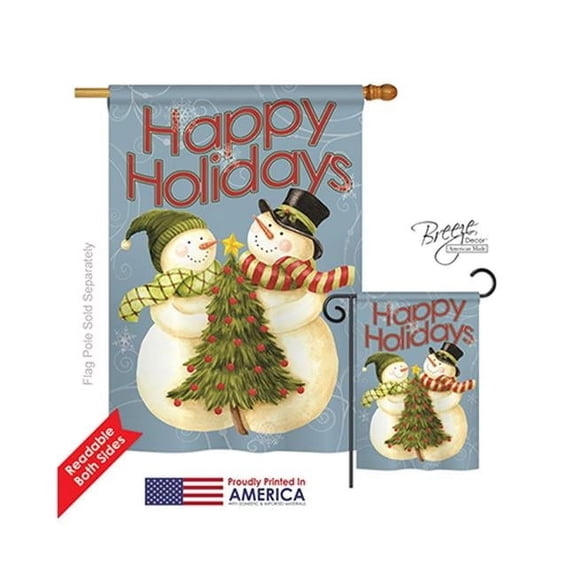 Breeze Decor 14102 Christmas Happy Holidays Tree 2-Sided Vertical Impression House Flag - 28 x 40 in.