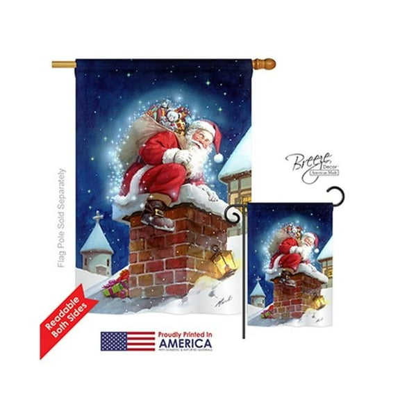 Breeze Decor 14106 Christmas Chimney Santa 2-Sided Vertical Impression House Flag - 28 x 40 in.