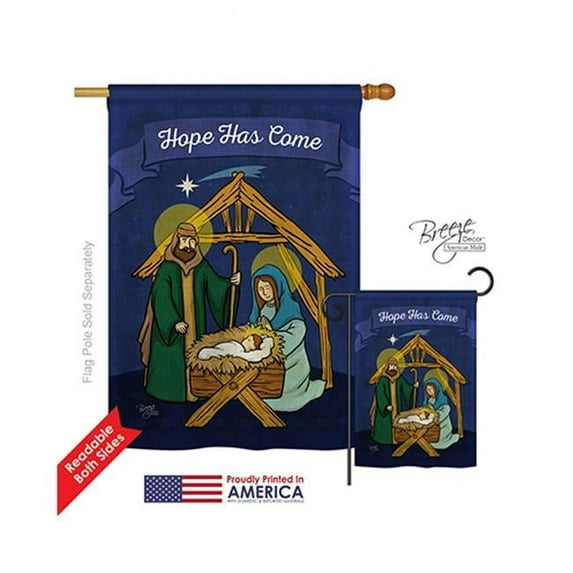 Breeze Decor 14112 Nativity Hope Has Come 2-Sided Vertical Impression House Flag - 28 x 40 in.