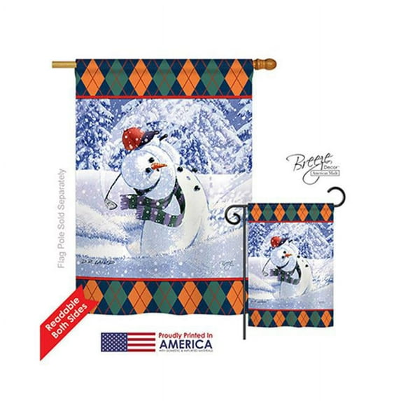 Breeze Decor 14119 Winter Snowman Golf 2-Sided Vertical Impression House Flag - 28 x 40 in.