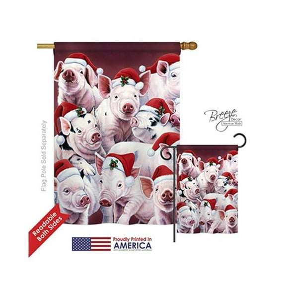 Breeze Decor 14122 Christmas Christmas Piggies 2-Sided Vertical Impression House Flag - 28 x 40 in.