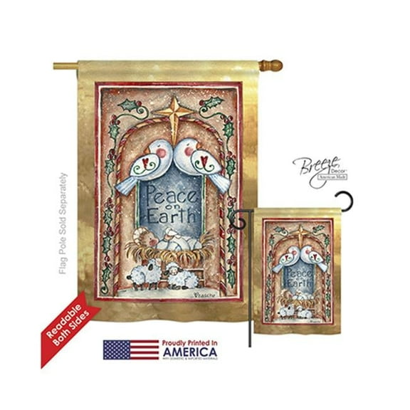Breeze Decor 14125 Nativity Peace on Earth Doves & Nativity 2-Sided Vertical Impression House Flag - 28 x 40 in.