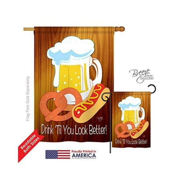 Breeze Decor 15065 Drink Til You Look Better 2-Sided Vertical Impression House Flag - 28 x 40 in.