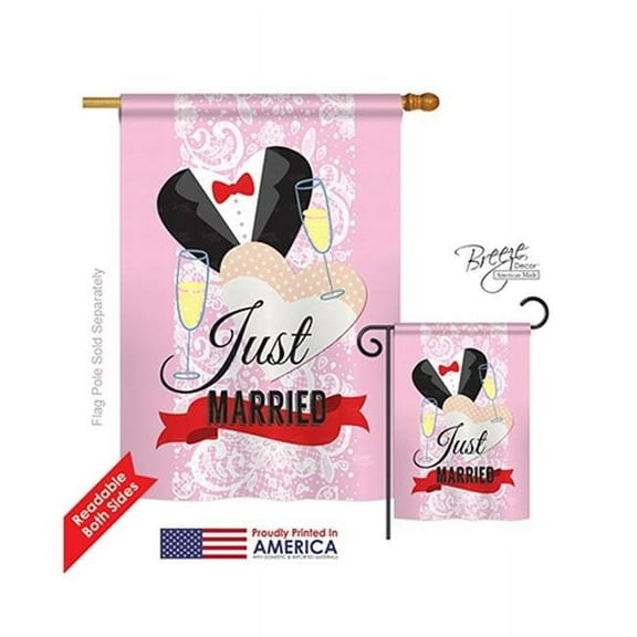 Breeze Decor 15102 Just Married 2-Sided Vertical Impression House Flag - 28 x 40 in.