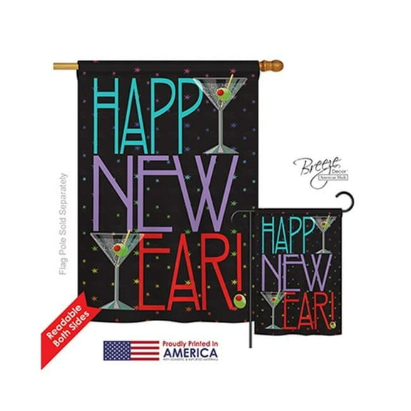 Breeze Decor 16009 New Year New Year Martini 2-Sided Vertical Impression House Flag - 28 x 40 in.