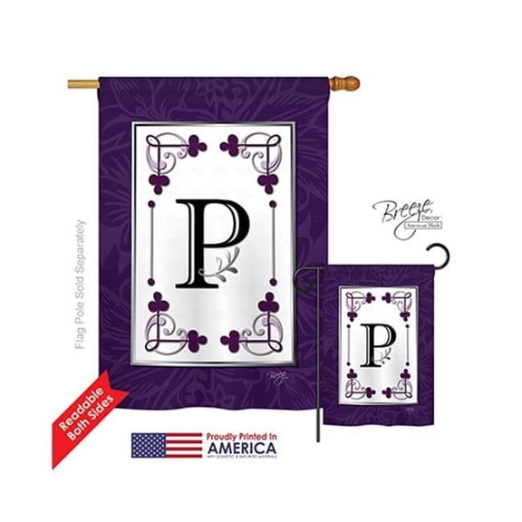 Breeze Decor 30016 Classic P Monogram 2-Sided Vertical Impression House Flag - 28 x 40 in.