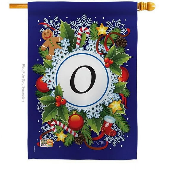 Breeze Decor 30093 Winter O Monogram 2-Sided Vertical Impression House Flag - 28 x 40 in.