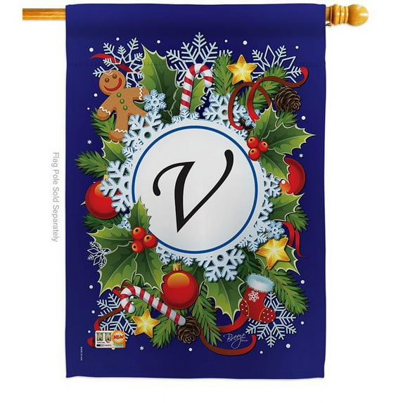 Breeze Decor 30099 Winter U Monogram 2-Sided Vertical Impression House Flag - 28 x 40 in.