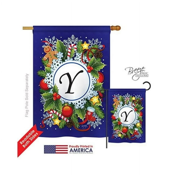 Breeze Decor 30103 Winter Y Monogram 2-Sided Vertical Impression House Flag - 28 x 40 in.