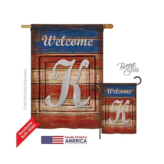 Breeze Decor 30115 Patriotic K Monogram 2-Sided Vertical Impression House Flag - 28 x 40 in.