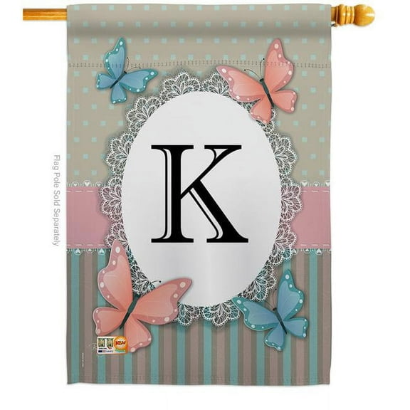 Breeze Decor 30141 Butterflies K Monogram 2-Sided Vertical Impression House Flag - 28 x 40 in.