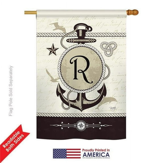 Breeze Decor 30200 Nautical R Monogram 2-Sided Vertical Impression House Flag - 28 x 40 in.
