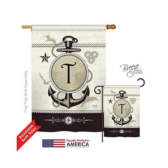 Breeze Decor 30202 Nautical T Monogram 2-Sided Vertical Impression House Flag - 28 x 40 in.