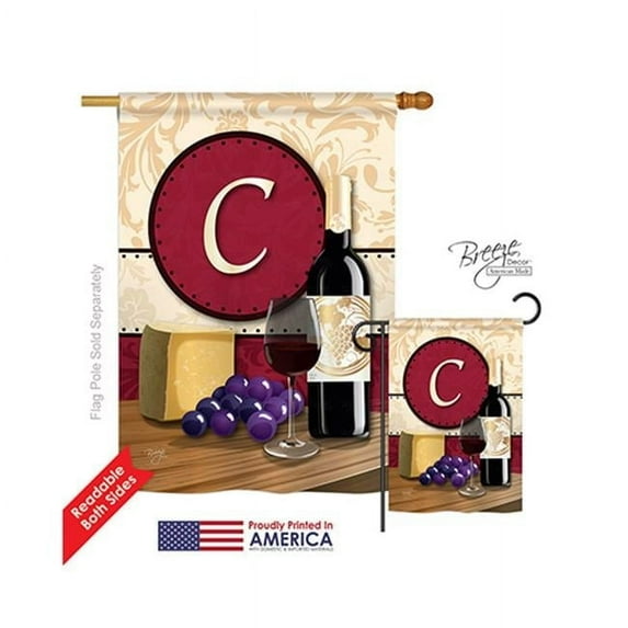 Breeze Decor 30211 Wine C Monogram 2-Sided Vertical Impression House Flag - 28 x 40 in.