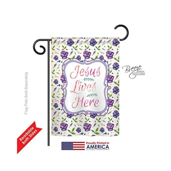 Breeze Decor 53002 Jesus Lives Here 2-Sided Impression Garden Flag - 13 x 18.5 in.
