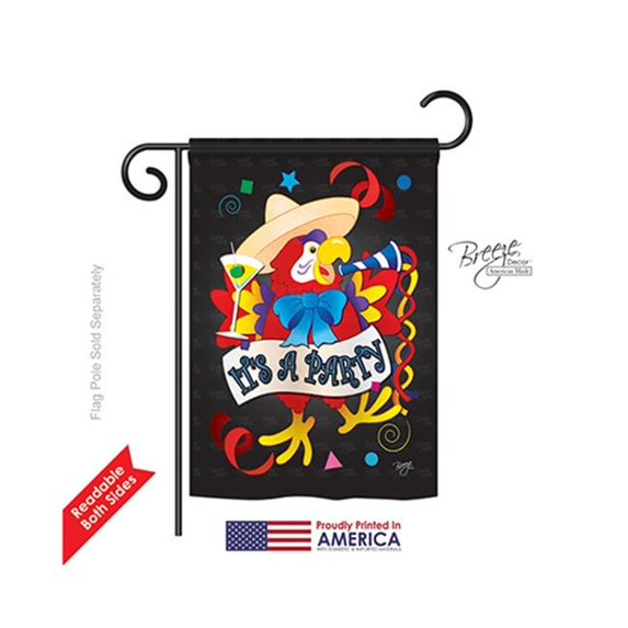 Breeze Decor 65040 Party & Celebratio Its a Party Parrot 2-Sided Impression Garden Flag - 13 x 18.5 in.