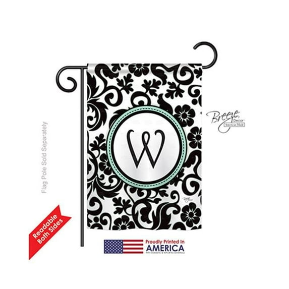 Breeze Decor 80075 Damask W Monogram 2-Sided Impression Garden Flag - 13 x 18.5 in.