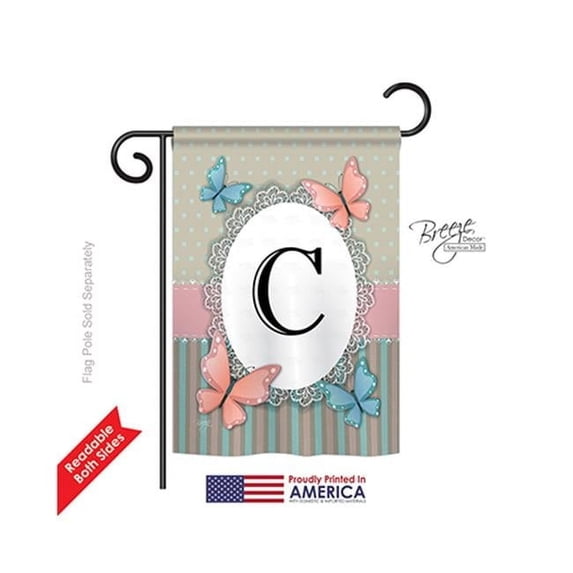 Breeze Decor 80133 Butterflies C Monogram 2-Sided Impression Garden Flag - 13 x 18.5 in.