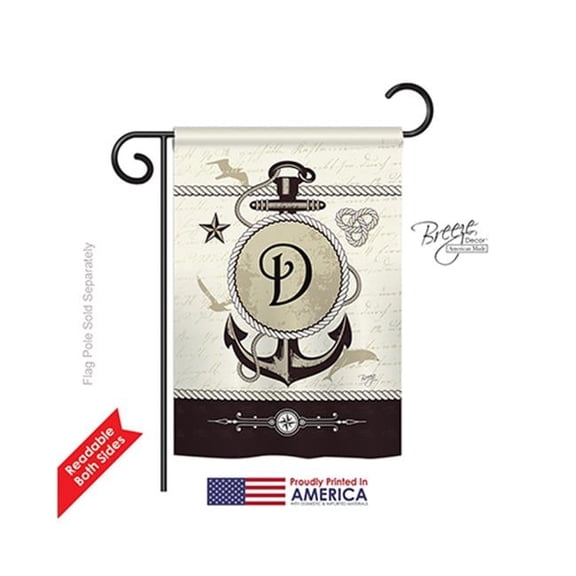 Breeze Decor 80186 Nautical D Monogram 2-Sided Impression Garden Flag - 13 x 18.5 in.
