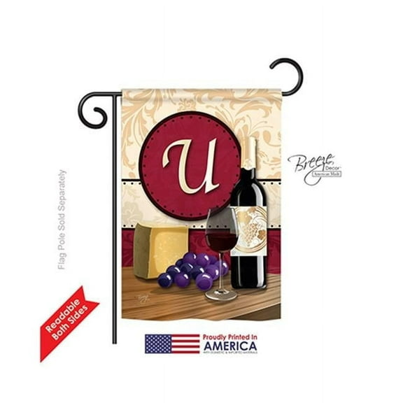 Breeze Decor 80229 Wine U Monogram 2-Sided Impression Garden Flag - 13 x 18.5 in.