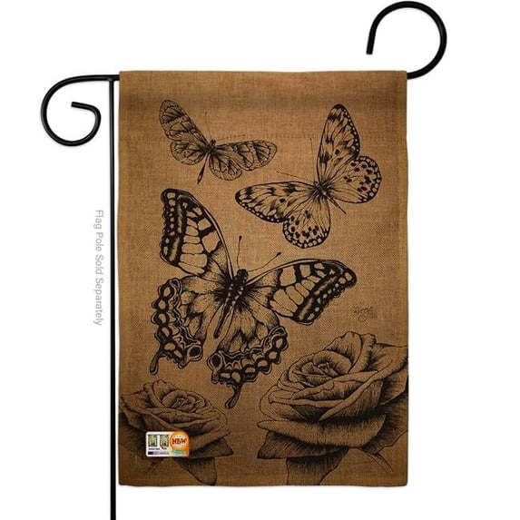Breeze Decor BD-BG-G-104002-IP-DB-D-US15-BD 13 x 18.5 in. Butterflies Burlap Garden Friends Bugs & Frogs Impressions Decorative Vertical Double Sided Flag