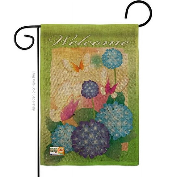 Breeze Decor BD-BG-G-104065-IP-DB-D-US10-BD 13 x 18.5 in. Welcome Butterflies Burlap Garden Friends Bugs & Frogs Impressions Decorative Vertical Double Sided Flag