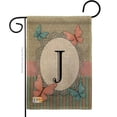 thumbnail image 1 of Breeze Decor BD-BG-G-130140-IP-DB-D-US14-BD 13 x 18.5 in. Butterflies J Initial Burlap Garden Friends Bugs & Frogs Impressions Decorative Vertical Double Sided Flag, 1 of 1