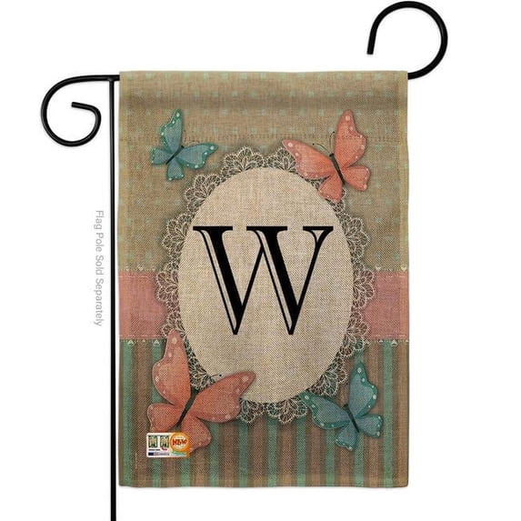 Breeze Decor BD-BG-G-130153-IP-DB-D-US14-BD 13 x 18.5 in. Butterflies W Initial Burlap Garden Friends Bugs & Frogs Impressions Decorative Vertical Double Sided Flag