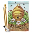 thumbnail image 1 of Breeze Decor BD-BG-HS-104083-IP-BO-D-US16-AL 28 x 40 in. Bee Hive Home Garden Friends Bugs & Frogs Impressions Decorative Vertical Double Sided House Flag Set & Pole Bracket Hardware, 1 of 1