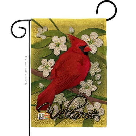 Breeze Decor BD-BI-G-105032-IP-DB-D-US11-BD 13 x 18.5 in. Cardinal Burlap Garden Friends Birds Impressions Decorative Vertical Double Sided Flag