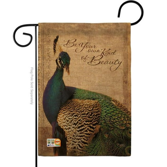 Breeze Decor BD-BI-G-105043-IP-DB-D-US13-PL 13 x 18.5 in. Peacock Burlap Garden Friends Birds Impressions Decorative Vertical Double Sided Flag