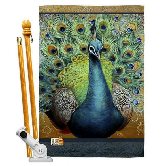 Breeze Decor BD-BI-HS-105041-IP-BO-D-US13-AL 28 x 40 in. Salon Royale IV Garden Friends Birds Impressions Decorative Vertical Double Sided House Flag Set & Pole Bracket Hardware