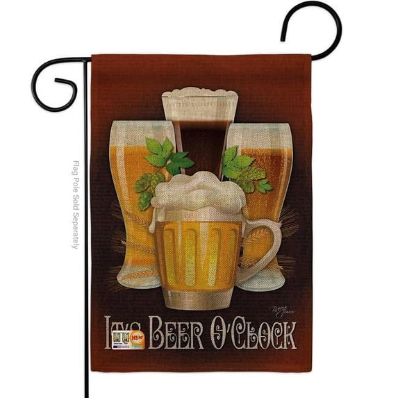 Breeze Decor BD-BV-G-117028-IP-DB-D-US13-BD 13 x 18.5 in. Its Beer O Clock Burlap Happy Hour & Drinks Beverages Impressions Decorative Vertical Double Sided Garden Flag