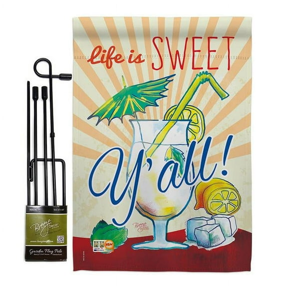 Breeze Decor BD-BV-GS-117037-IP-BO-D-US16-BD 13 x 18.5 in. Sweet Y all Happy Hour & Drinks Beverages Impressions Decorative Vertical Double Sided Garden Flag Set with Banner Pole