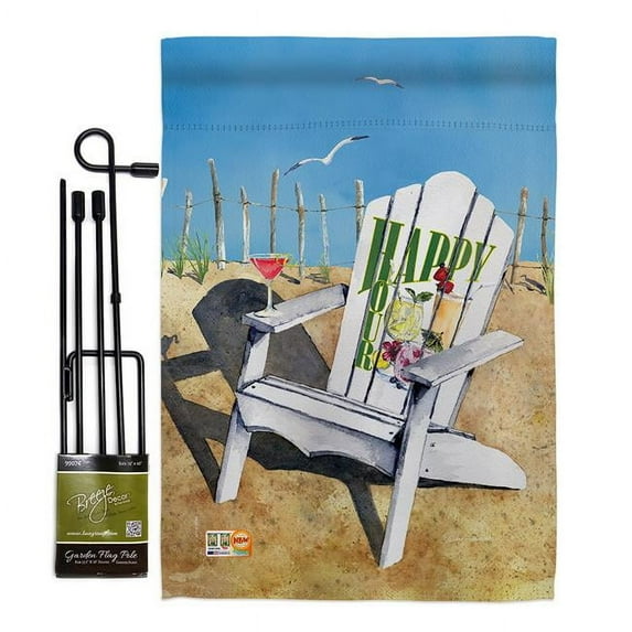 Breeze Decor BD-BV-GS-117054-IP-BO-D-US18-BT 13 x 18.5 in. Beachside Happy Hour & Drinks Beverages Impressions Decorative Vertical Double Sided Garden Flag Set with Banner Pole