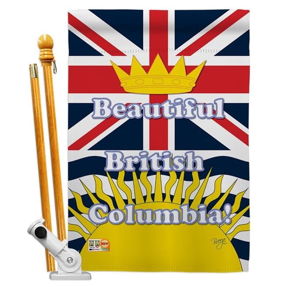 Breeze Decor BD-CP-HS-108164-IP-BO-D-US13-BD 28 x 40 in. British Columbia Flags of the World Canada Provinces Impressions Decorative Vertical Double Sided House Flag Set & Pole Bracket Hardware
