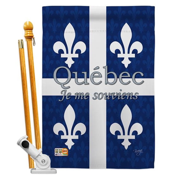 Breeze Decor BD-CP-HS-108165-IP-BO-D-US13-BD 28 x 40 in. Quebec Flags of the World Canada Provinces Impressions Decorative Vertical Double Sided House Flag Set & Pole Bracket Hardware