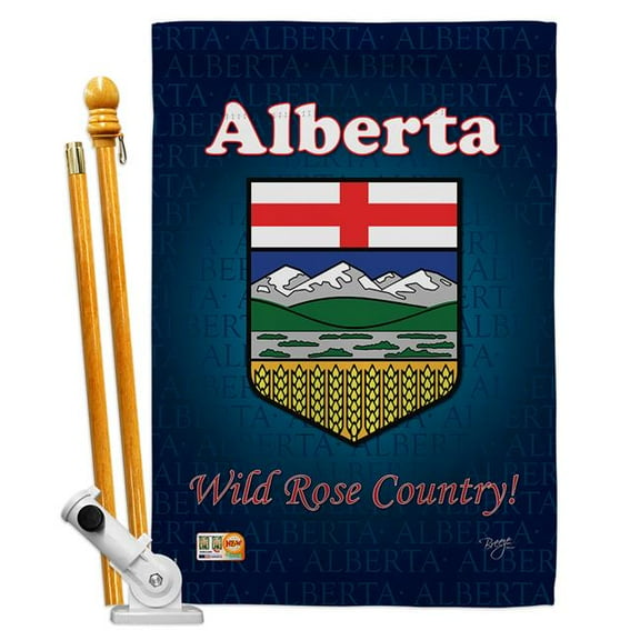 Breeze Decor BD-CP-HS-108166-IP-BO-D-US13-BD 28 x 40 in. Alberta Flags of the World Canada Provinces Impressions Decorative Vertical Double Sided House Flag Set & Pole Bracket Hardware