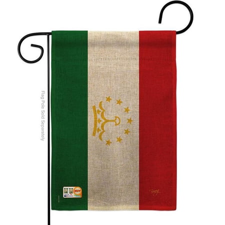 Breeze Decor BD-CY-G-108276-IP-DB-D-US15-BD 13 x 18.5 in. Tajikistan Burlap Flags of the World Nationality Impressions Decorative Vertical Double Sided Garden Flag