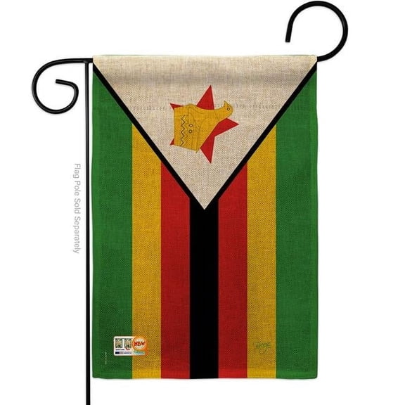 Breeze Decor BD-CY-G-108283-IP-DB-D-US15-BD 13 x 18.5 in. Zimbabwe Burlap Flags of the World Nationality Impressions Decorative Vertical Double Sided Garden Flag