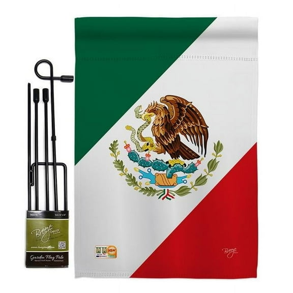 Breeze Decor BD-CY-GS-108019-IP-BO-D-US13-BD 13 x 18.5 in. Mexico Flags of the World Nationality Impressions Decorative Vertical Double Sided Garden Flag Set with Banner Pole