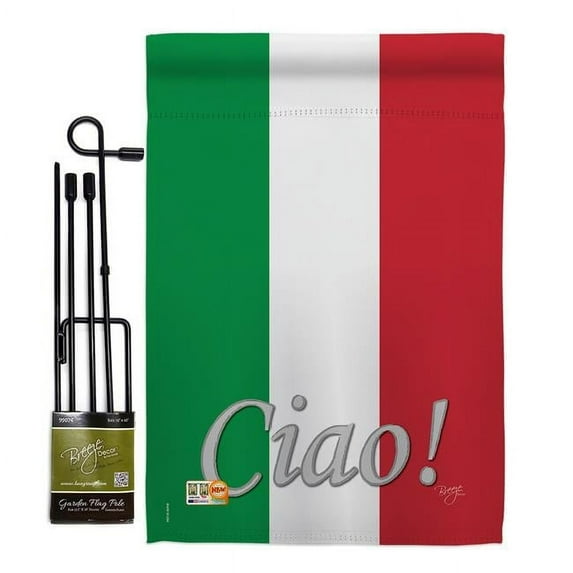Breeze Decor BD-CY-GS-108027-IP-BO-D-US13-BD 13 x 18.5 in. Italian Flags of the World Nationality Impressions Decorative Vertical Double Sided Garden Flag Set with Banner Pole