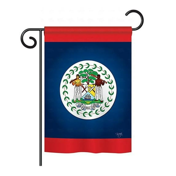 Breeze Decor BD-CY-GS-108163-IP-BO-D-US13-BD 13 x 18.5 in. Belize Flags of the World Nationality Impressions Decorative Vertical Double Sided Garden Flag Set with Banner Pole