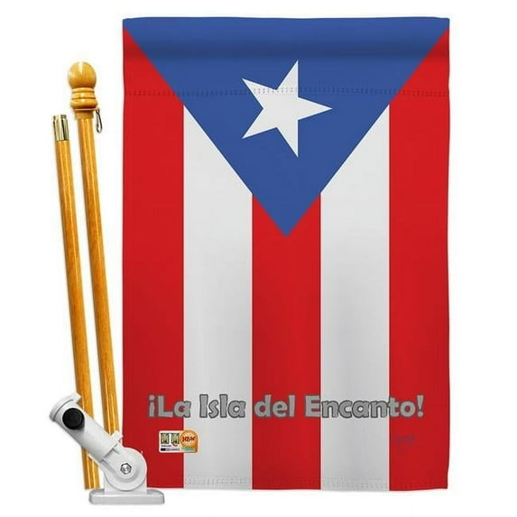 Breeze Decor BD-CY-HS-108049-IP-BO-D-US07-BD 28 x 40 in. Puerto Rico Flags of the World Nationality Impressions Decorative Vertical Double Sided House Flag Set with Pole Bracket & Hardware