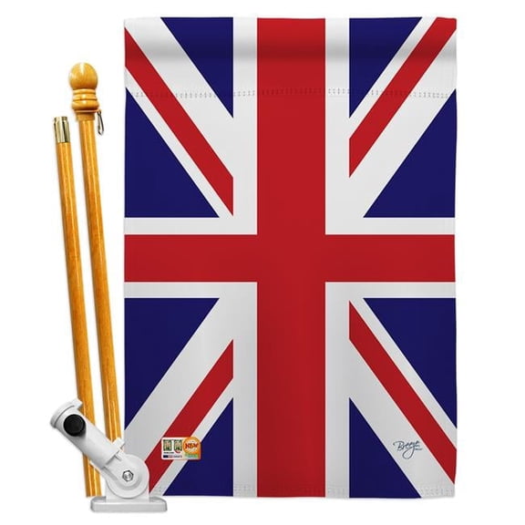 Breeze Decor BD-CY-HS-108074-IP-BO-D-US13-BD 28 x 40 in. UK Flags of the World Nationality Impressions Decorative Vertical Double Sided House Flag Set with Pole Bracket & Hardware