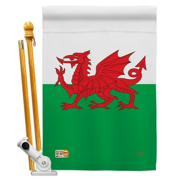 Breeze Decor BD-CY-HS-108084-IP-BO-D-US13-BD 28 x 40 in. Wales Flags of the World Nationality Impressions Decorative Vertical Double Sided House Flag Set with Pole Bracket & Hardware