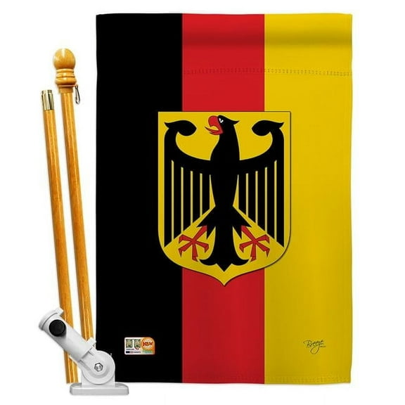 Breeze Decor BD-CY-HS-108085-IP-BO-D-US13-BD 28 x 40 in. Germany Flags of the World Nationality Impressions Decorative Vertical Double Sided House Flag Set with Pole Bracket & Hardware